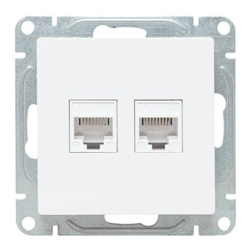 Розетка компьютерная 2-м СП Эпика RJ45 кат.5 механизм бел. EKF UP1-SOW-2RJ45-5 фото 2