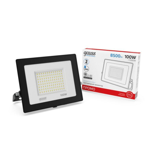 Прожектор светодиодный Elementary 100Вт IP65 6500К 8500лм PROMO G3 черн. GAUSS 613100100P фото 2