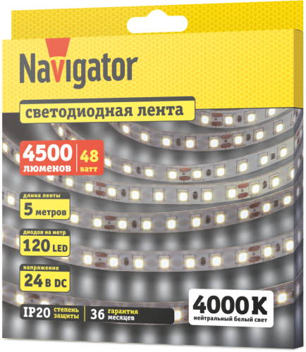 Лента светодиодная 95 301 NLS-2835W120-9.6-IP20-24V (уп.5м) Navigator 95301 фото 2