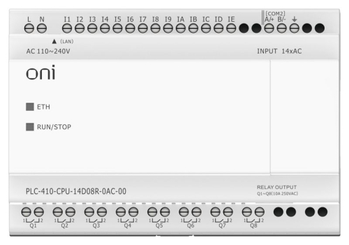 Модуль ЦПУ ПЛК 410 14 DI 8 RO 220В AC с Ethernet портом без экрана ONI PLC-410-CPU-14D08R-0AC-00 фото 2 Модуль ЦПУ ПЛК 410 14 DI 8 RO 220В AC с Ethernet портом без экрана ONI PLC-410-CPU-14D08R-0AC-00 фото 2
