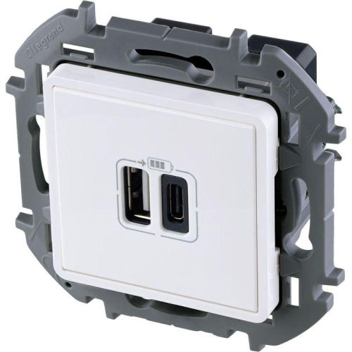 Устройство зарядное Inspiria с 2-мя USB разьемами A и C 240В/5В 3000мА бел. IEK 673760 фото 2