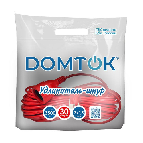 Удлинитель-шнур 1х30м с заземл. 16А IP20 3.5кВт ПВС 3х1.5 DOMTOK 2498 фото 2