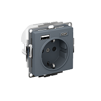 Розетка AtlasDesign 16А с 2-мя заряд. устройствами USB тип A+C 5В/2.4А 2х5В/1.2А механизм грифель SE ATN000732