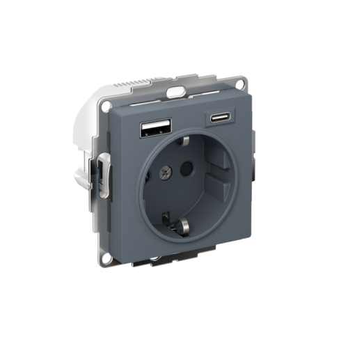 Розетка AtlasDesign 16А с 2-мя заряд. устройствами USB тип A+C 5В/2.4А 2х5В/1.2А механизм грифель SE ATN000732 Розетка AtlasDesign 16А с 2-мя заряд. устройствами USB тип A+C 5В/2.4А 2х5В/1.2А механизм грифель SE ATN000732