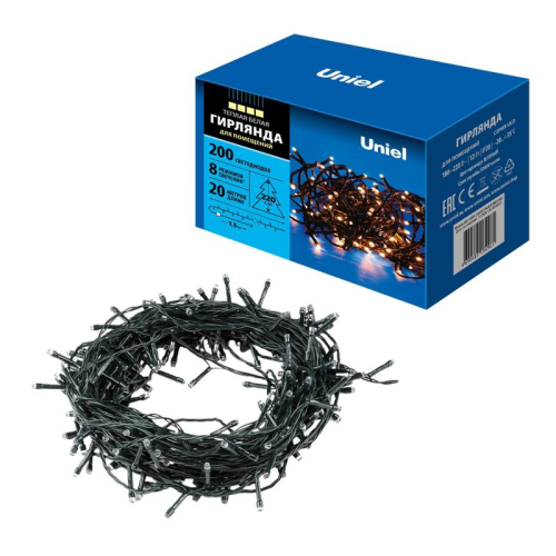 Гирлянда LED ULD-S2000-200/DGA WARM WHITE IP20 20м 200 диодов тепл. бел. свет провод зел. Uniel UL-00007308 фото 4 Гирлянда LED ULD-S2000-200/DGA WARM WHITE IP20 20м 200 диодов тепл. бел. свет провод зел. Uniel UL-00007308 фото 4