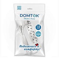 Удлинитель 3х1.5м с заземл. 16А IP20 3.5кВт ПВС 3х1 с выкл. бел. DOMTOK 2379 Удлинитель 3х1.5м с заземл. 16А IP20 3.5кВт ПВС 3х1 с выкл. бел. DOMTOK 2379