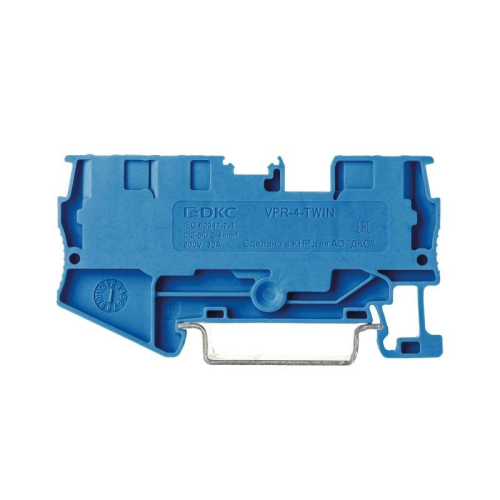 Клемма проходная зажим push-in 3 точки подключ. 4кв.мм син. DKC VPR-4-TWIN-BU фото 2
