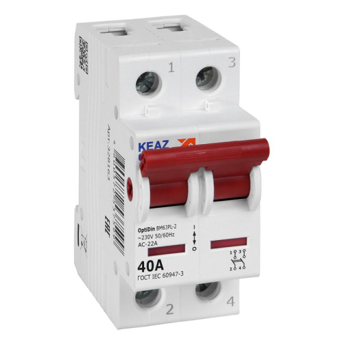Выключатель нагрузки модульный 2п 40А OptiDin BM63PL-240-УХЛ3 (ВМ63PL) КЭАЗ 328163 Выключатель нагрузки модульный 2п 40А OptiDin BM63PL-240-УХЛ3 (ВМ63PL) КЭАЗ 328163