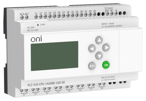 Модуль ЦПУ ПЛК 410 8 DI 6 UI (0-10В/DI) 8 RO 12В-24В DC или 24В AC с Ethernet портом с экраном ONI PLC-410-CPU-14U08R-1AD-00 Модуль ЦПУ ПЛК 410 8 DI 6 UI (0-10В/DI) 8 RO 12В-24В DC или 24В AC с Ethernet портом с экраном ONI PLC-410-CPU-14U08R-1AD-00