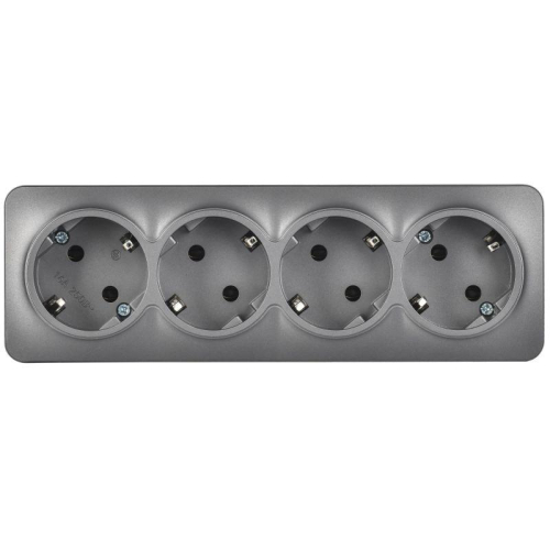 Розетка 4-м ОП GLORY РС24-3-ХСм 16А с заземл. без защ. шторок сталь матов. IEK ERH41-K46M-16 фото 2