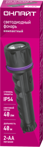 Фонарь светодиодный ручной 90 862 OPT-R01-2AA пласт.+рез.1LEDх0.5 Вт 1реж. 40лм IP54 ОНЛАЙТ 90862 фото 2