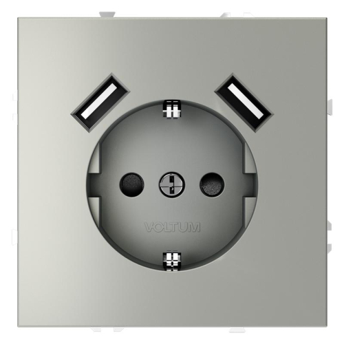 Розетка 1-м СП S70 16А с USB A+A с заземл. защ. шторки механизм сталь Voltum VLS040405 Розетка 1-м СП S70 16А с USB A+A с заземл. защ. шторки механизм сталь Voltum VLS040405