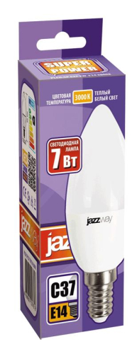 Лампа светодиодная PLED-SP 7Вт C37 свеча 3000К тепл. бел. E14 530лм 230В JazzWay 1027818-2 фото 2