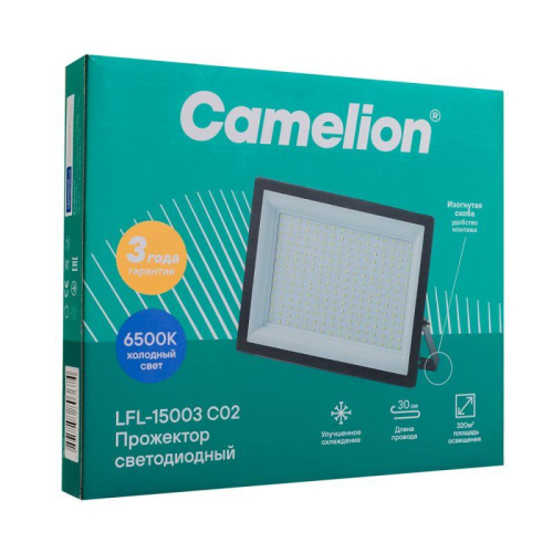 Прожектор светодиодный LFL-15003 C02 LED SMD 150Вт IP65 6500К 15000лм 230В 300х252х34 черн. Camelion 16329 фото 8 Прожектор светодиодный LFL-15003 C02 LED SMD 150Вт IP65 6500К 15000лм 230В 300х252х34 черн. Camelion 16329 фото 8