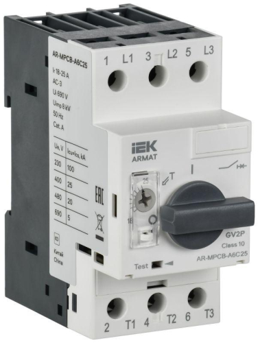 Выключатель автоматический защиты двигателя ARMAT A6 GV3P 18-25А IEK AR-MPCB-A6C25 Выключатель автоматический защиты двигателя ARMAT A6 GV3P 18-25А IEK AR-MPCB-A6C25