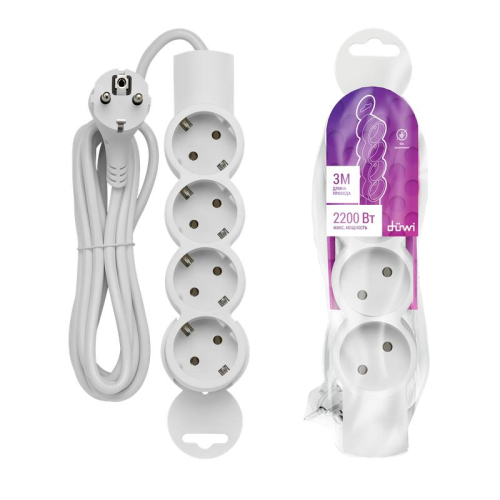 Удлинитель 4х3м с заземл. 10А IP20 ПВС 3х0.75 REV 32012 0 Удлинитель 4х3м с заземл. 10А IP20 ПВС 3х0.75 REV 32012 0