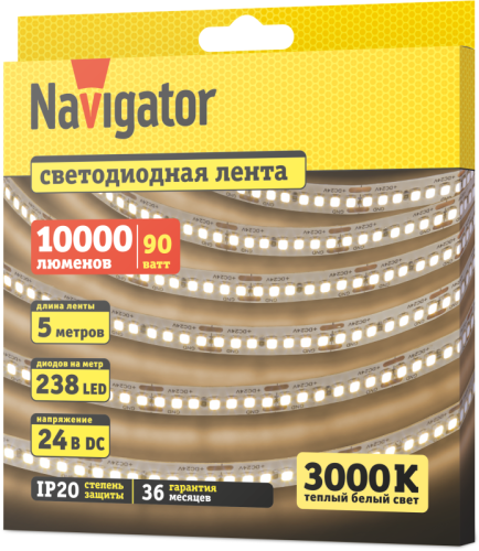 Лента светодиодная 95 310 NLS-2835WW240-18-IP20-24V (уп.5м) Navigator 95310 фото 2