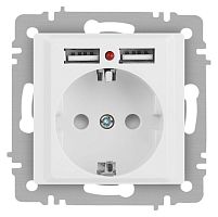 Розетка Accent 6-410-01М P+E Schuko со шторками 16А-250В + 2хUSB IP20 СУ бел. матов. Intro Б0063691