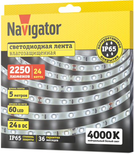 Лента светодиодная 95 306 NLS-2835W60-4.8-IP65-24V (уп.5м) Navigator 95306 фото 2