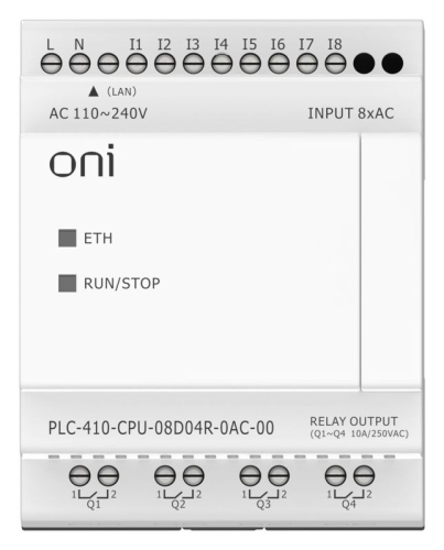 Модуль ЦПУ ПЛК 410 8 DI 4 RO 220В AC с Ethernet портом без экрана ONI PLC-410-CPU-08D04R-0AC-00 фото 2 Модуль ЦПУ ПЛК 410 8 DI 4 RO 220В AC с Ethernet портом без экрана ONI PLC-410-CPU-08D04R-0AC-00 фото 2