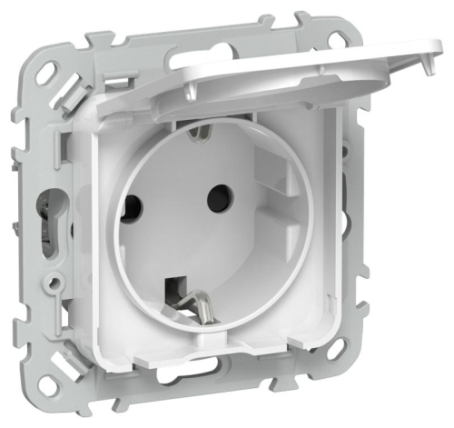 Розетка СП FLITE РСшкр11-1-44-ФлБ 16А IP44 с заземл. с защ. шторками и крышкой безвинтовое крепление механизм бел. IEK FI-R16-16-1-44-K01