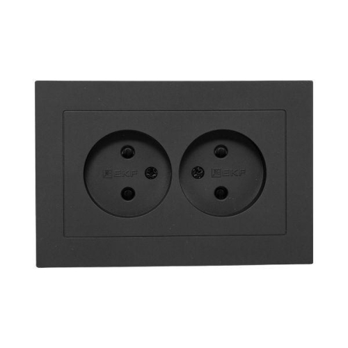 Розетка 2-м СП Эпика 16А без заземл. защ. шторки с рамкой механизм черн. EKF UP1-SOB-201 фото 2