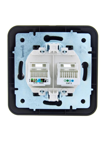 Розетка компьютерная+телефонная 2-м СП ASTI RJ45 + RJ11 в сборе черн. бархат LEZARD 7081-4242-143 фото 2