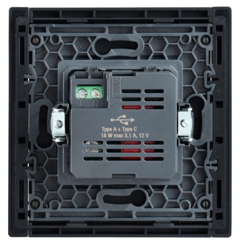 Розетка USB A+C сталь FORTE&PIANO 18Вт FP551 IEK FP-U22-018-K46 фото 3 Розетка USB A+C сталь FORTE&PIANO 18Вт FP551 IEK FP-U22-018-K46 фото 3
