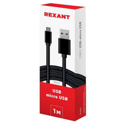 Кабель USB microUSB шнур в металлической оплетке серебристый Rexant 18-4241 фото 3