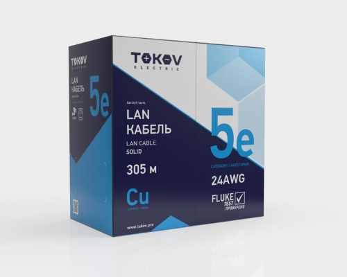Кабель витая пара U/UTP 2х2х24AWG кат.5E PVC indoor 305м (м) TOKOV ELECTRIC TKE-C06-U22-5E-305-PVC фото 2 Кабель витая пара U/UTP 2х2х24AWG кат.5E PVC indoor 305м (м) TOKOV ELECTRIC TKE-C06-U22-5E-305-PVC фото 2