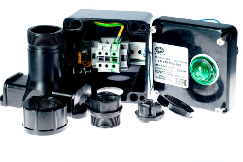 Коробка клеммная взрывозащ. с индикацией питания КВП на пластик. опоре для подключ. или концев. заделки нагреват. секции 1 отверст. под М25 клеммн. колодка 3мод. 10кв.мм Extherm sborka 1P/1L фото 4