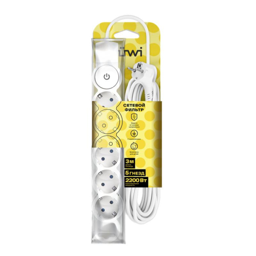 Фильтр сетевой 5х3м с/з со шторками с выкл. 2200Вт 10А бел. Duwi 32576 5 фото 7