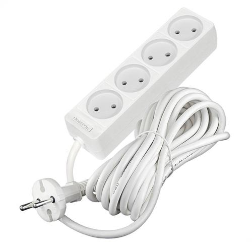 Удлинитель 4х5м без заземл. 10А IP20 2.2кВт ПВС 2х1 бел. DOMTOK 2357 фото 3