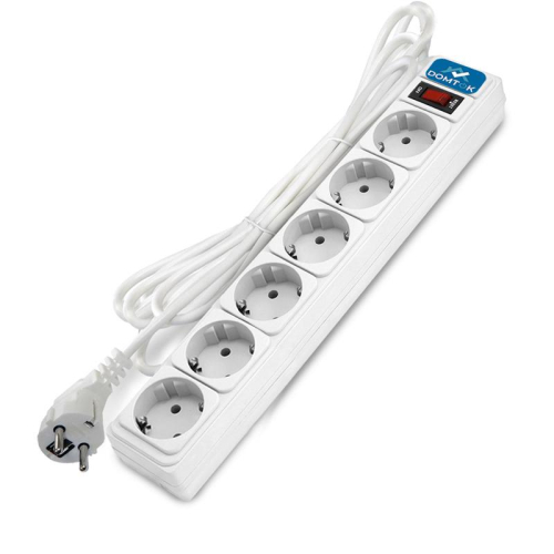 Удлинитель с сетевым фильтром 6х1.8м с заземл 10А IP20 2.2кВт ПВС 3х1 с выкл. бел. DOMTOK 2515 Удлинитель с сетевым фильтром 6х1.8м с заземл 10А IP20 2.2кВт ПВС 3х1 с выкл. бел. DOMTOK 2515