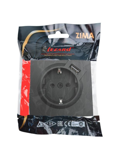 Розетка 1-мест. с/з+USB разъем СП ZIMA IP20 черн. бархат LEZARD 704-4288-181 фото 7