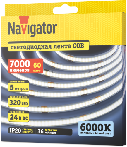 Лента светодиодная 95 315 NLS-СОВCW320-12-IP20-24V (уп.5м) Navigator 95315 фото 2