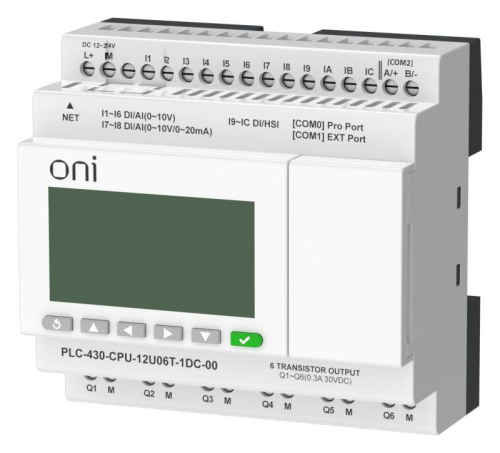 Модуль ЦПУ ПЛК 430 4 DI 6 UI (0-10В/DI) 2 UI (0-10В/0-20мА/DI) 6 TO 24В DC с Ethernet портом с экраном ONI PLC-430-CPU-12U06T-1DC-00 фото 4