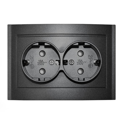 Розетка 2-м СП Бриллиант 16А IP20 с заземл. защ. шторки в сборе графит Universal 7947540-Gr Розетка 2-м СП Бриллиант 16А IP20 с заземл. защ. шторки в сборе графит Universal 7947540-Gr