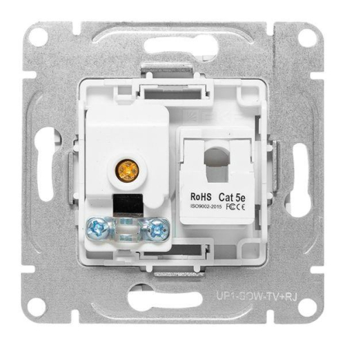Розетка телевизионная + компьютерная СП Эпика TV + RJ45 кат.5 механизм бел. EKF UP1-SOW-TV+RJ фото 7