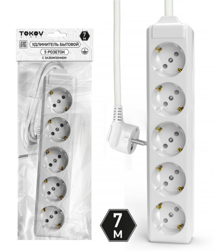 Удлинитель 5х7м с заземл. 10А 3х1.5 TOKOV ELECTRIC TKL-C01-BU5-7-1.5-Z Удлинитель 5х7м с заземл. 10А 3х1.5 TOKOV ELECTRIC TKL-C01-BU5-7-1.5-Z