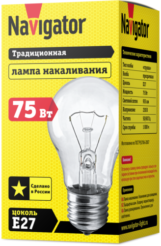 Лампа накаливания 94 301 NI-A-75-230-E27-CL Navigator 94301 фото 2