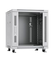 Шкаф монтажный телекоммуникационный напольный SH-05C-12U60/60 19дюйм для распред. и серверн. оборудования 12U 600х600х730мм передн. стеклян. и задн. сплошн. метал. двери ручка с замком сер. (RAL 7035) Cabeus 7645c