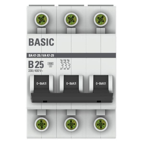 Выключатель автоматический модульный 3п B 25А 4.5кА ВА 47-29 Basic EKF mcb4729-3-25-B фото 2
