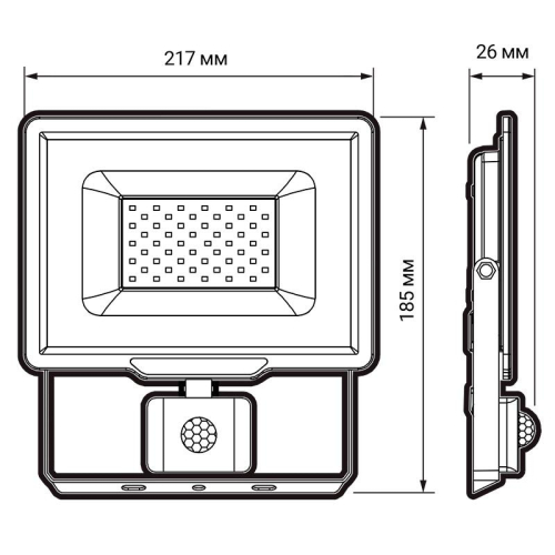 Прожектор светодиодный PFL-C3 SENSOR 50Вт 6500К IP65 ДО закален. прозр. стекло датчик движения инфракрасный Pro JazzWay 5026940A фото 3