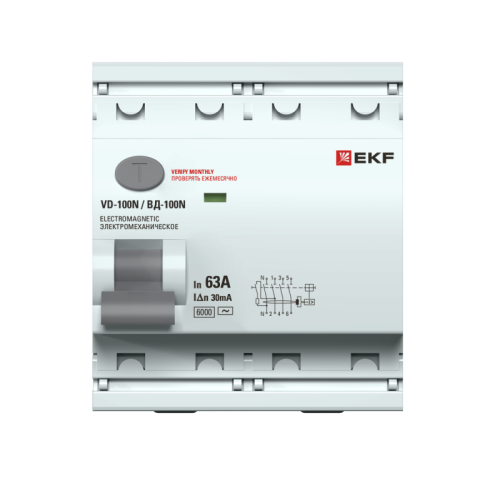 Выключатель дифференциального тока 4п 63А 30мА тип AC 6кА ВД-100N электромех. PROxima EKF E1046M6330 фото 3