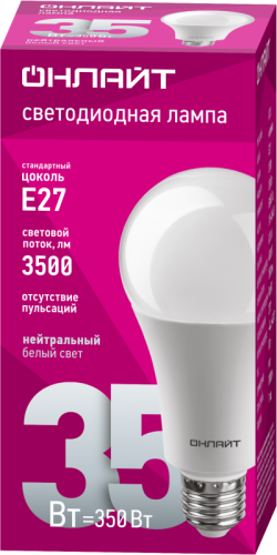 Лампа светодиодная 90 828 OLL-A70-35-230-4K-E27 35Вт 4000К нейтр. бел. E27 3500лм 176-264В ОНЛАЙТ 90828 фото 2