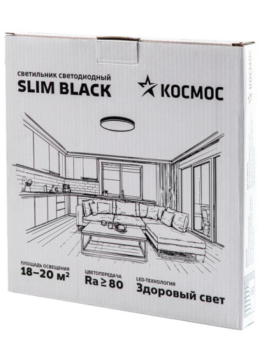 Светильник светодиодный SLIM BLACK 38Вт 4500К IP40 2650лм 230В 400х25мм КОСМОС KSlim38w_B4500K фото 4