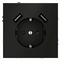Розетка 1-м СП S70 16А с USB A+A с заземл. защ. шторки механизм черн. матов. Voltum VLS040408