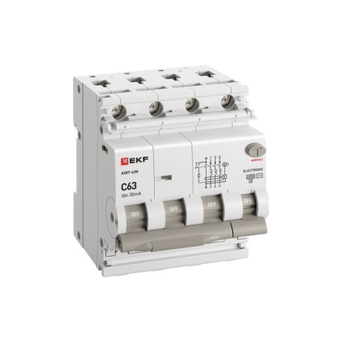 Выключатель автоматический дифференциального тока 4п (3P+N) C 63А 30мА тип AC 6кА АВДТ-63N электронный PROxima EKF D63N46E63C30 фото 3