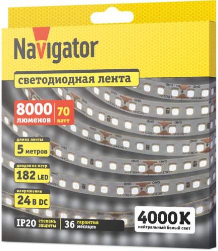 Лента светодиодная 95 303 NLS-2835W182-14-IP20-24V (уп.5м) Navigator 95303 фото 2